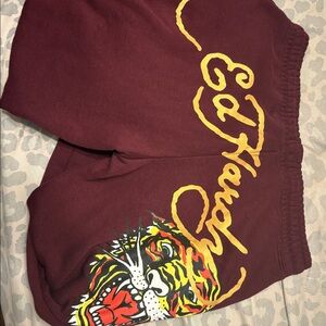Ed Hardy  Burgundy Sweatpants with Gold Logo